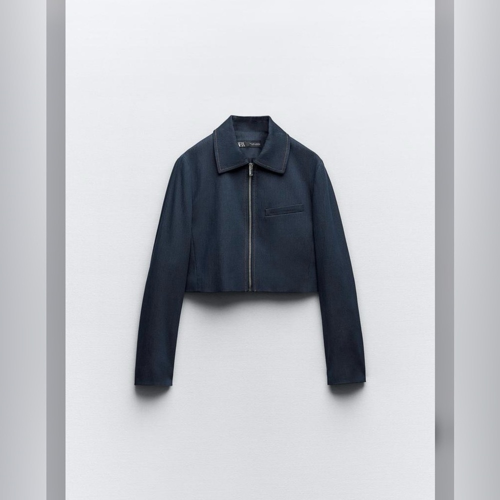 CONTRASTING TOPSTITCHING CROPPED JACKET